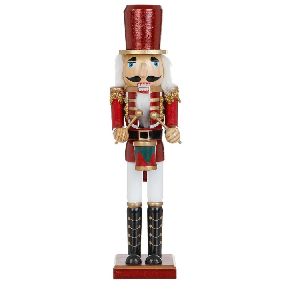 Wooden Christmas Nutcracker, 15", ROYAL SOLDIER IN LONG RED HAT WITH DRUMS, BO